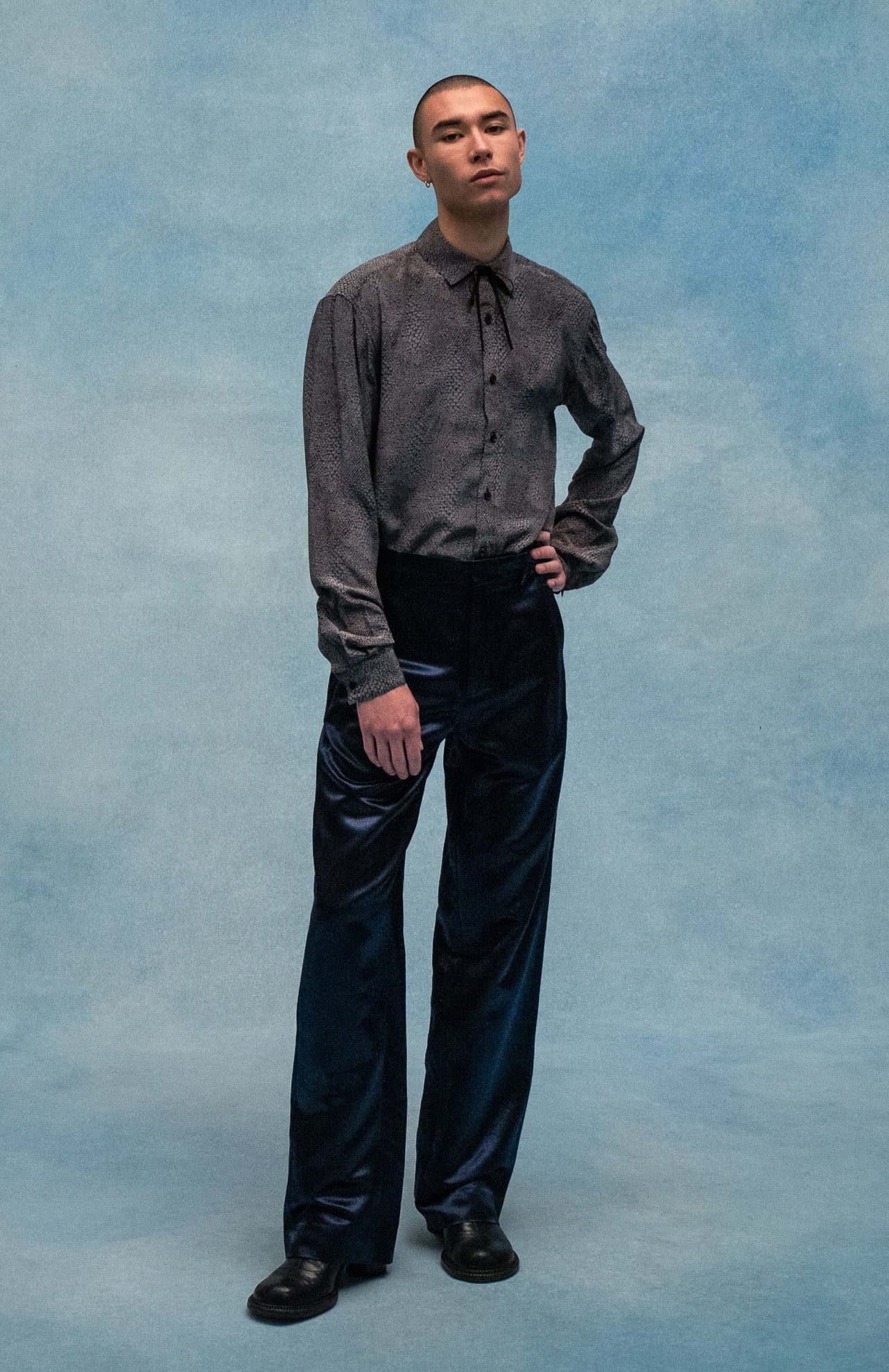 Navy Silk Trousers