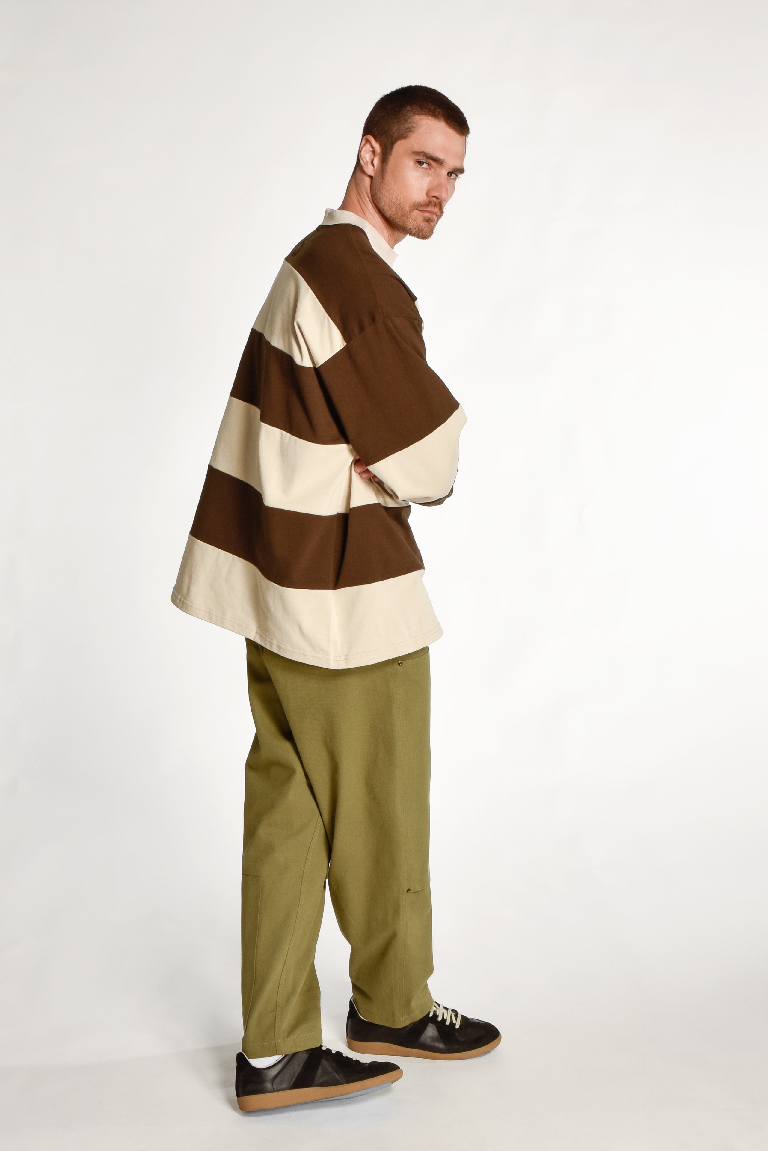 Brown and Cream Long Sleeve Rugby