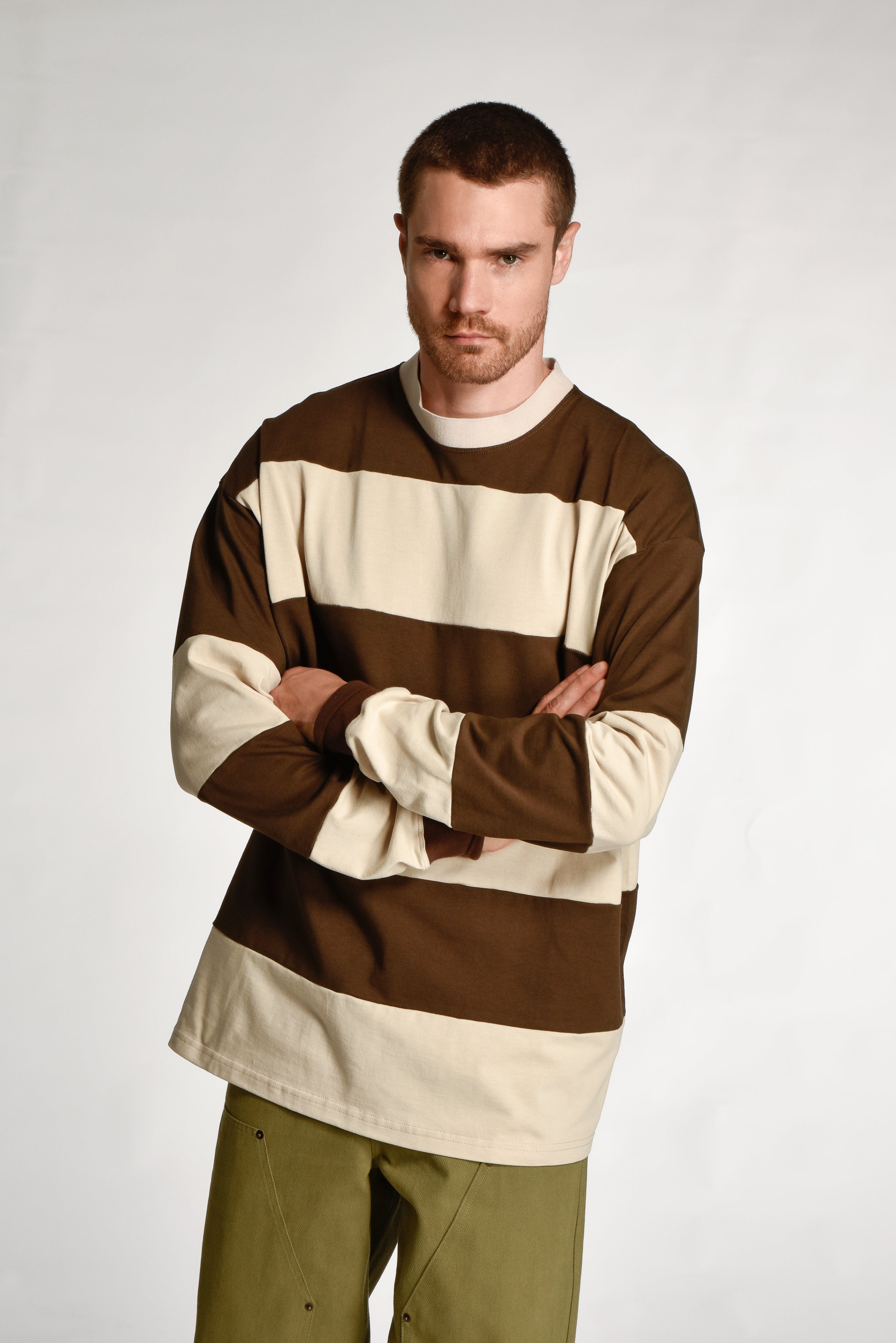 Brown and Cream Long Sleeve Rugby