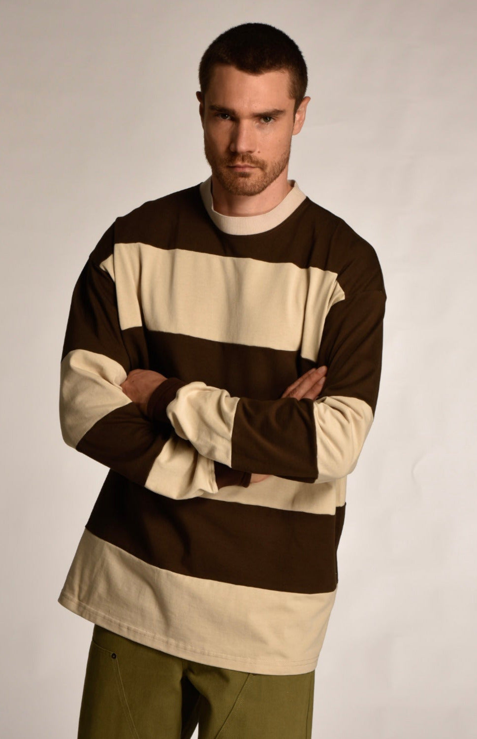 Brown and Cream Long Sleeve Rugby